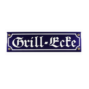 Emaille Schild, ähnlich Straßenschild, Spaßschild , "Grill Ecke"