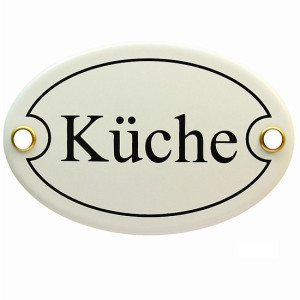 Emaille Schild, Türschild "Küche", schwarz - weiss