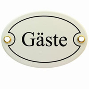 Emaille Schild, Türschild "Gäste" weiss-schwarz