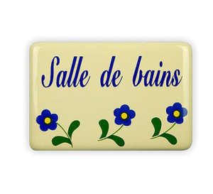 Schild Salle des Bains mit Blümchen, zum kleben