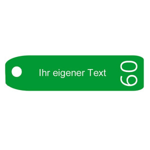Schlüsselanhänger aus Kunststoff, lang mit runden Ecken, mit Text-, oder Zifferngravur