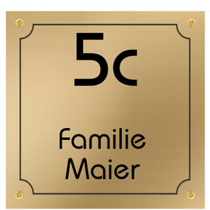 Namensschild mit Hausnummer, Messing, quadratisch 150 x 150 mm