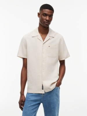 Tommy Jeans Linen Cuban Collar Shirt - Beige