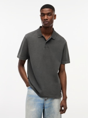 Tommy Jeans Washed Waffle Polo - Black