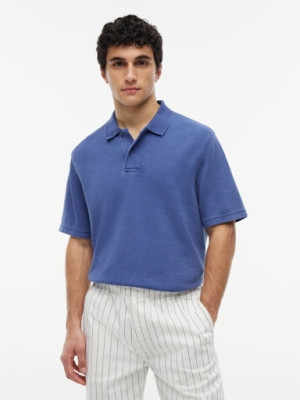 Tommy Jeans Washed Waffle Polo - Blue