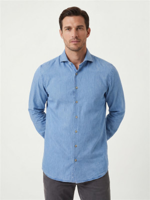 Thomas Maine Denim Look Twill Shirt - Blue