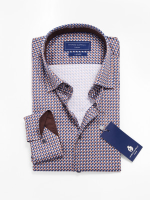 Marco Capelli Satin Stretch Graphic Print Shirt - Navy