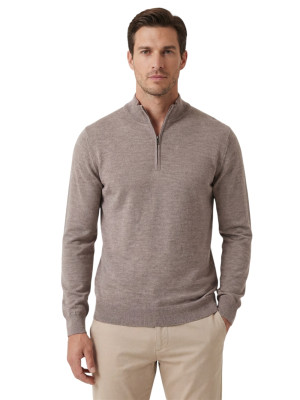 Thomas Maine Merino Wool Quarter Zip Jumper - Stone