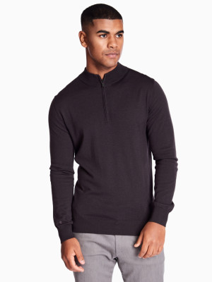 Thomas Maine Merino Wool Quarter Zip Jumper - Brown