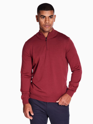 Boss Ebenji Virgin Wool Quarter Zip Knit - Red