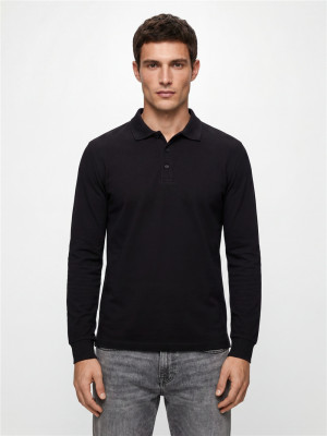 Thomas Maine Liquid Cotton Long Sleeve Polo - Black