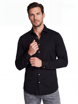 Thomas Maine Roma Stretch Kent Collar Shirt - Black