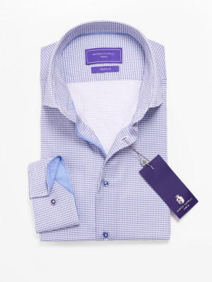 Marco Capelli Brushed Twill Houndstooth Shirt - Blue