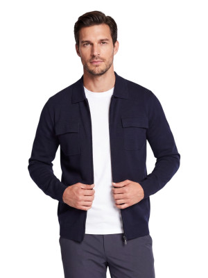 Thomas Maine Milano Merino Polo Collar Overshirt - Navy