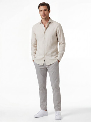 Thomas Maine Flannel Herringbone Shirt - Stone