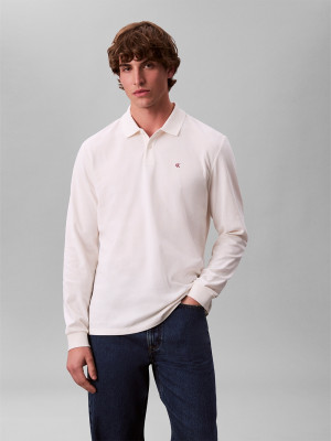 Calvin Klein Jeans Long Sleeve Pique Polo - Stone
