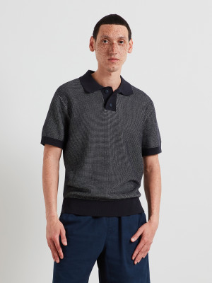 Farah Birch Textured Knitted Polo - Navy