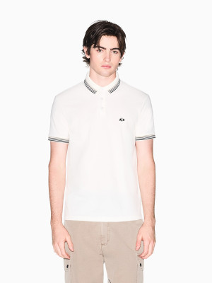 AX ARMANI Mercerized Cotton Open Neck Polo Shirt - Stone