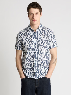 Remus Uomo Paolo Geo Print Short Sleeve Shirt - Blue