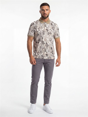 AX ARMANI Cotton Pique Leaf Print Polo - Stone