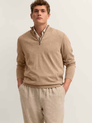 Bugatti Soft Cotton Quarter Zip Jumper - Beige