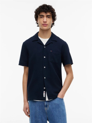 Tommy Jeans Classic Linen Cuban Collar Shirt - Navy