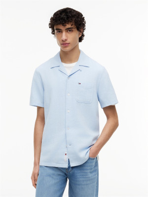 Tommy Jeans Classic Linen Cuban Collar Shirt - Blue