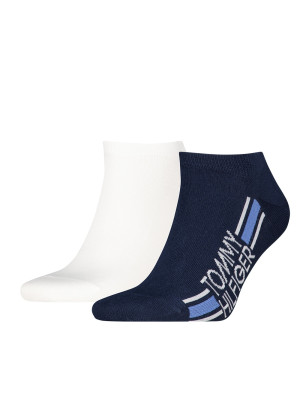 Tommy Hilfiger 2 Pack Logo Stripe Sneaker Sock - Navy