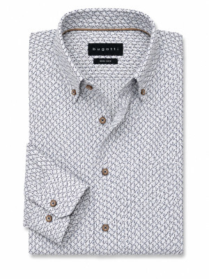 Bugatti Easy Care Geo Pattern Button Down Shirt - White