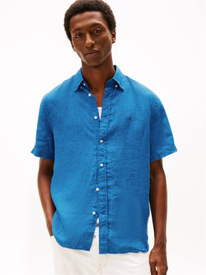 Tommy Hilfiger Pigment Dyed Short Sleeve Shirt - Blue