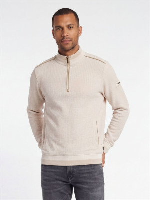 Bugatti Textured Two Tone Quarter Zip Sweatshirt - Ecru