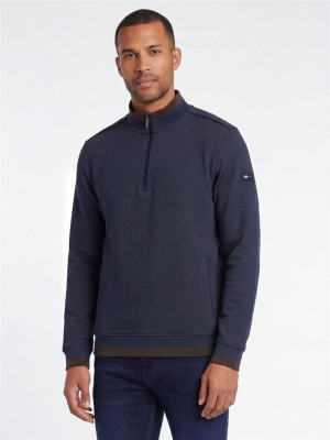 Bugatti Textured Two Tone Quarter Zip Sweatshirt - Navy