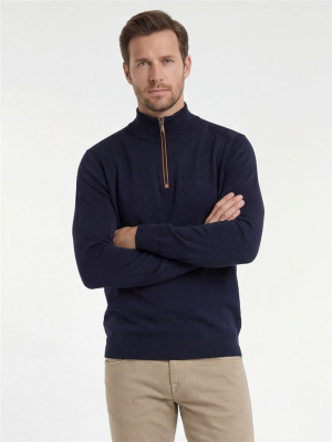 Bugatti Soft Cotton Quarter Zip Jumper - Navy