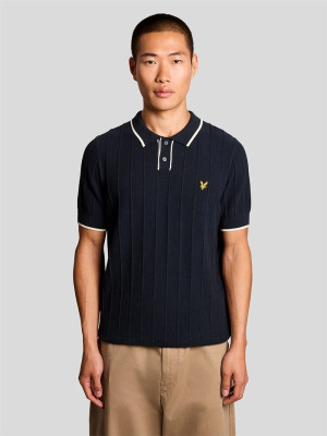 LYLE & SCOTT Tipped Drop Needle Knitted Polo Shirt - Navy
