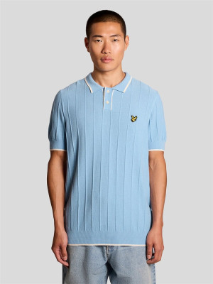 LYLE & SCOTT Tipped Drop Needle Knitted Polo Shirt - Blue