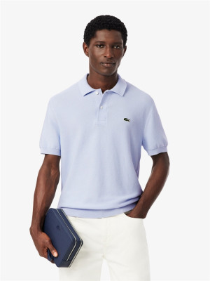 Lacoste Fine Knit Cotton Polo Collar Sweater - Blue