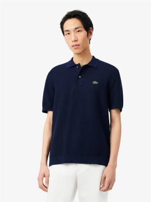 Lacoste Fine Knit Cotton Polo Collar Sweater - Navy