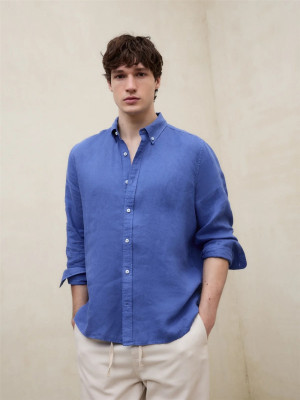 Ecoalf Malibu Linen Button Down Shirt - Blue