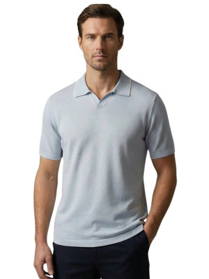 Thomas Maine Pure Merino Polo Knit - Blue