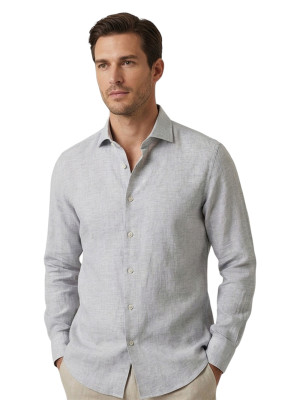 Thomas Maine Pure Linen Roma Modern Kent Collar Shirt - Grey