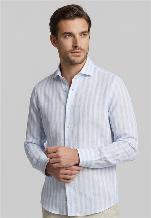 Thomas Maine Pure Linen Roma Modern Kent Collar Shirt - Blue