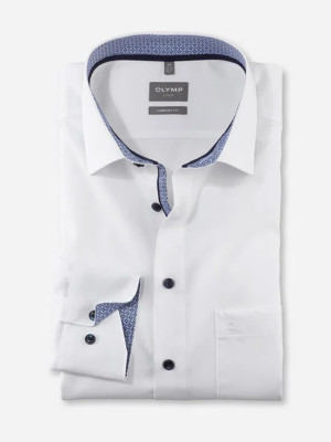 Olymp Comfort Poplin Shirt With Navy Trim - White