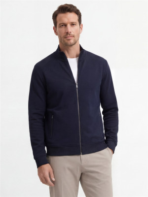 Bugatti Full Zip Textured Sweatshirt - Navy