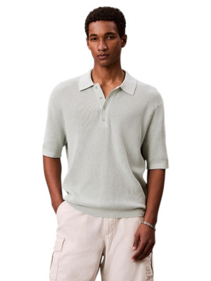 Calvin Klein Jeans Cotton Waffle Polo Collar Knit - Green