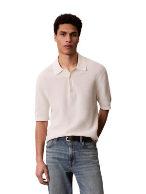 Calvin Klein Jeans Cotton Waffle Polo Collar Knit - Stone