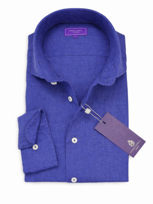Marco Capelli Solid 100% Linen Shirt - Blue