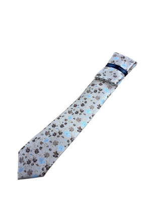 Marco Capelli Floral 7.5cm Tie & Pocket Square - Silver