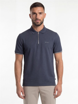 Boss C Pei Zip Jersey Cotton Polo Shirt - Blue