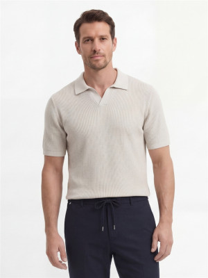 Boss Aravolo Open Neck Knit Polo - Stone