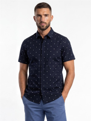 AX ARMANI Seersucker Short Sleeve Shirt - Navy
